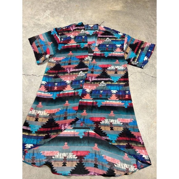 Eyeshadow Boho Open Long Cardigan Top Womens Large Aztec Print Colorful - Picture 2 of 7